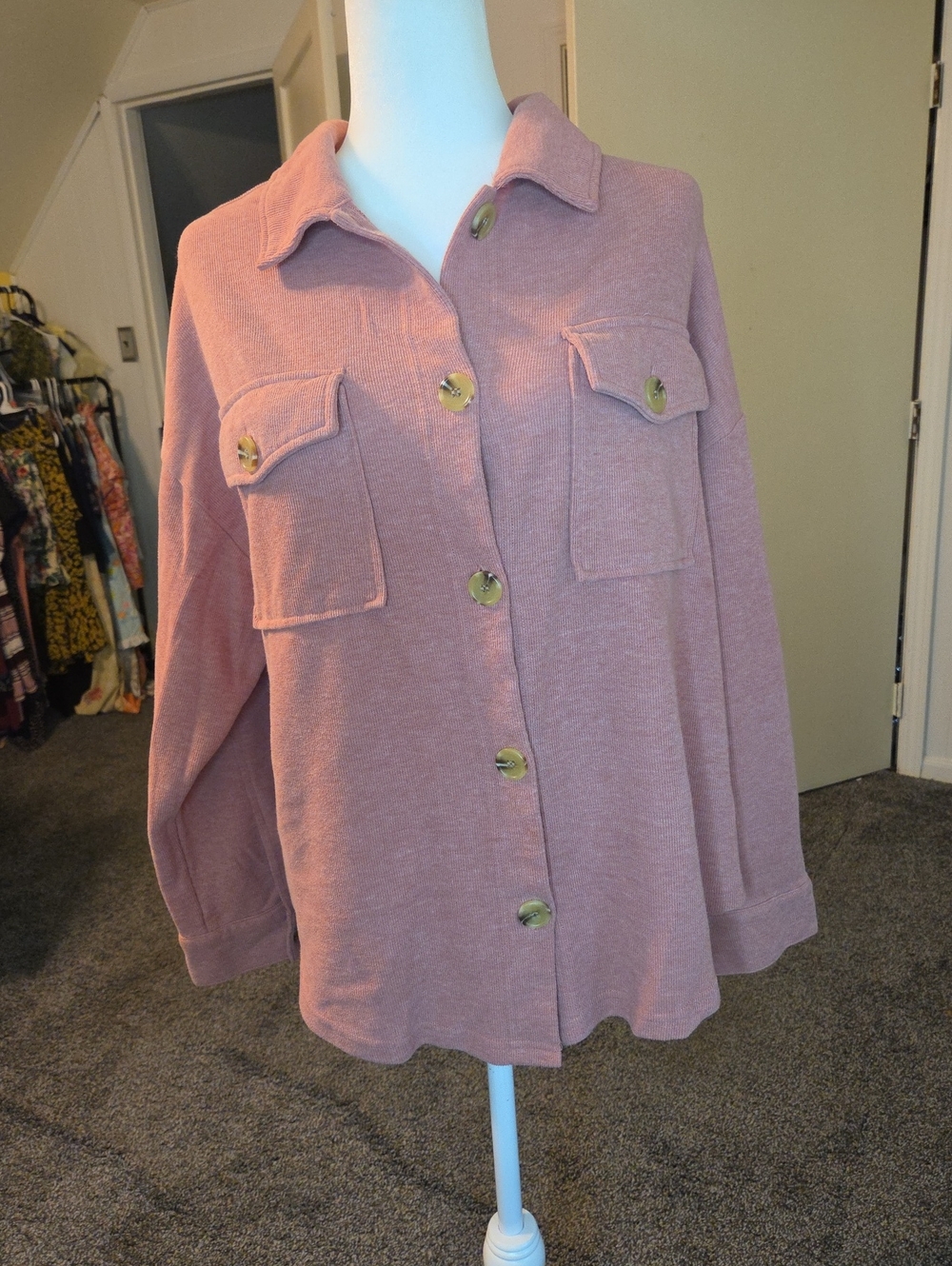 Hippie Rose - Women's Pink Button-Front Shacket with Pockets